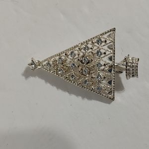 Silver Vintage Christmas Tree Brooch / Pin With Rhinestones